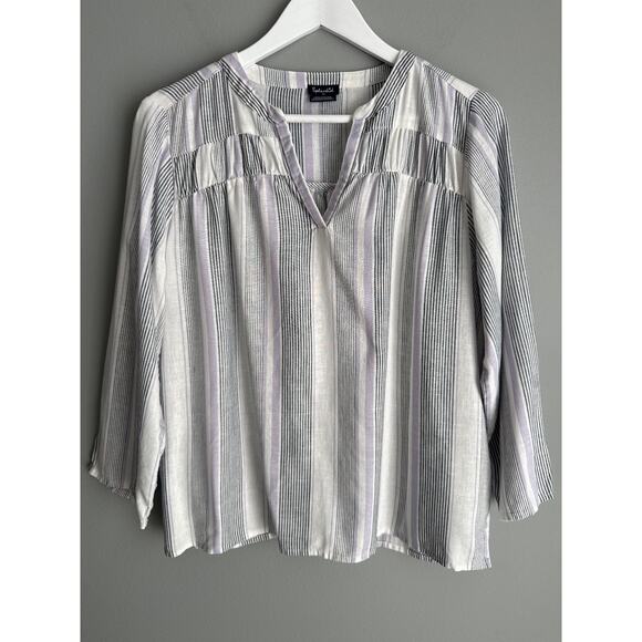 Splendid Tops - Splendid Striped Peasant Blouse Size M Rayon Linen V-Neck Boho Coastal Top